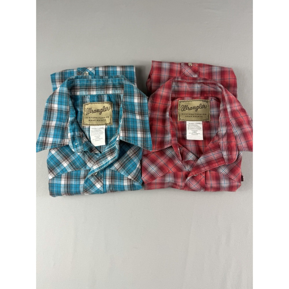 Wrangler Western fashion snap blue/red ss shirts lot of 2, women's large